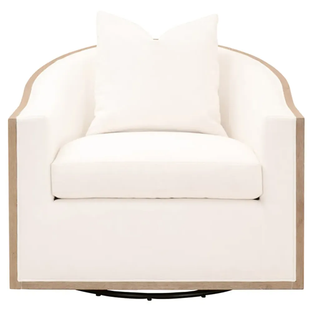 Denise Swivel Barrel Club Chair - White, Oak image