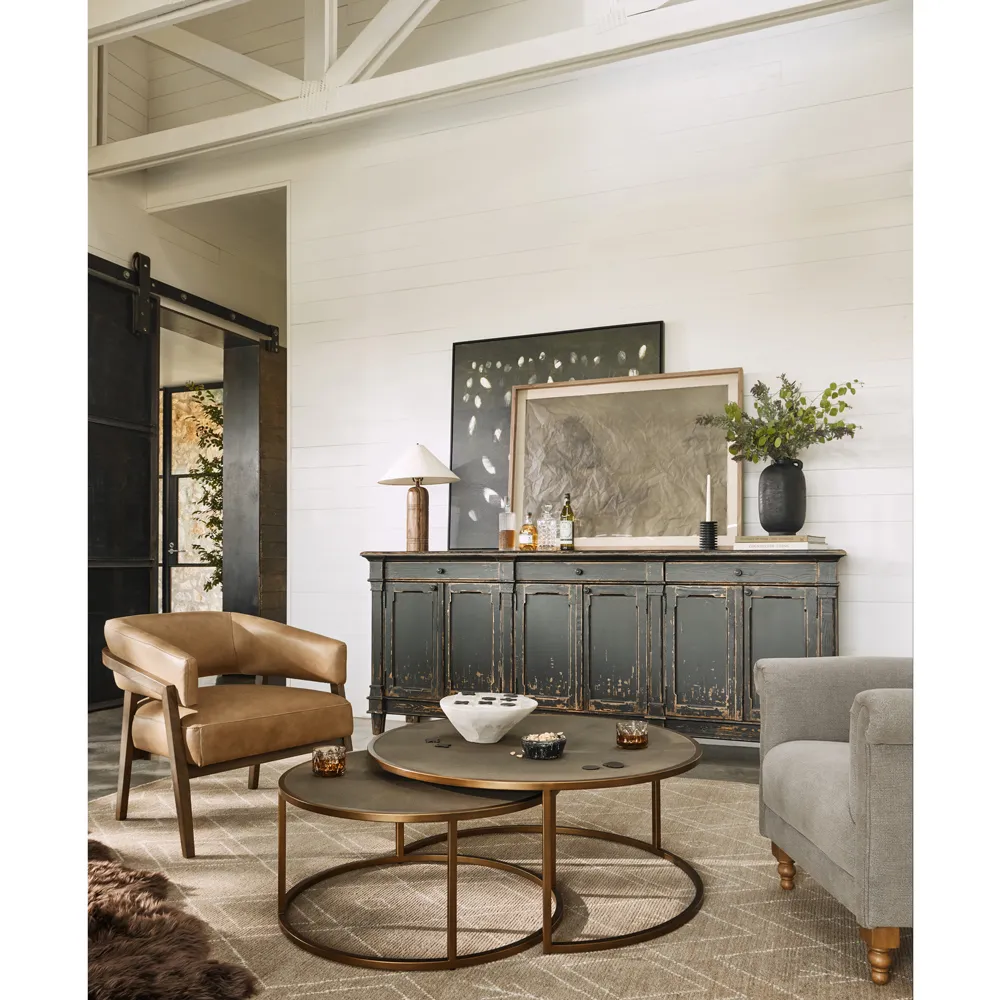 Dennis Barrel Chair - Brown, Leather