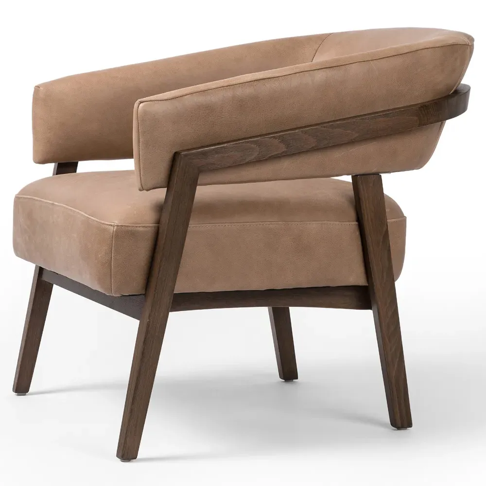 Dennis Barrel Chair - Brown, Leather