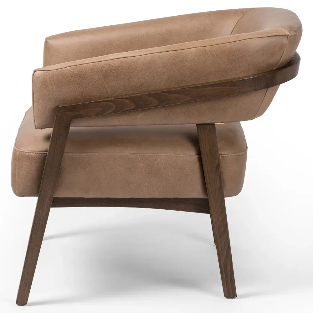Dennis Barrel Chair - Brown, Leather