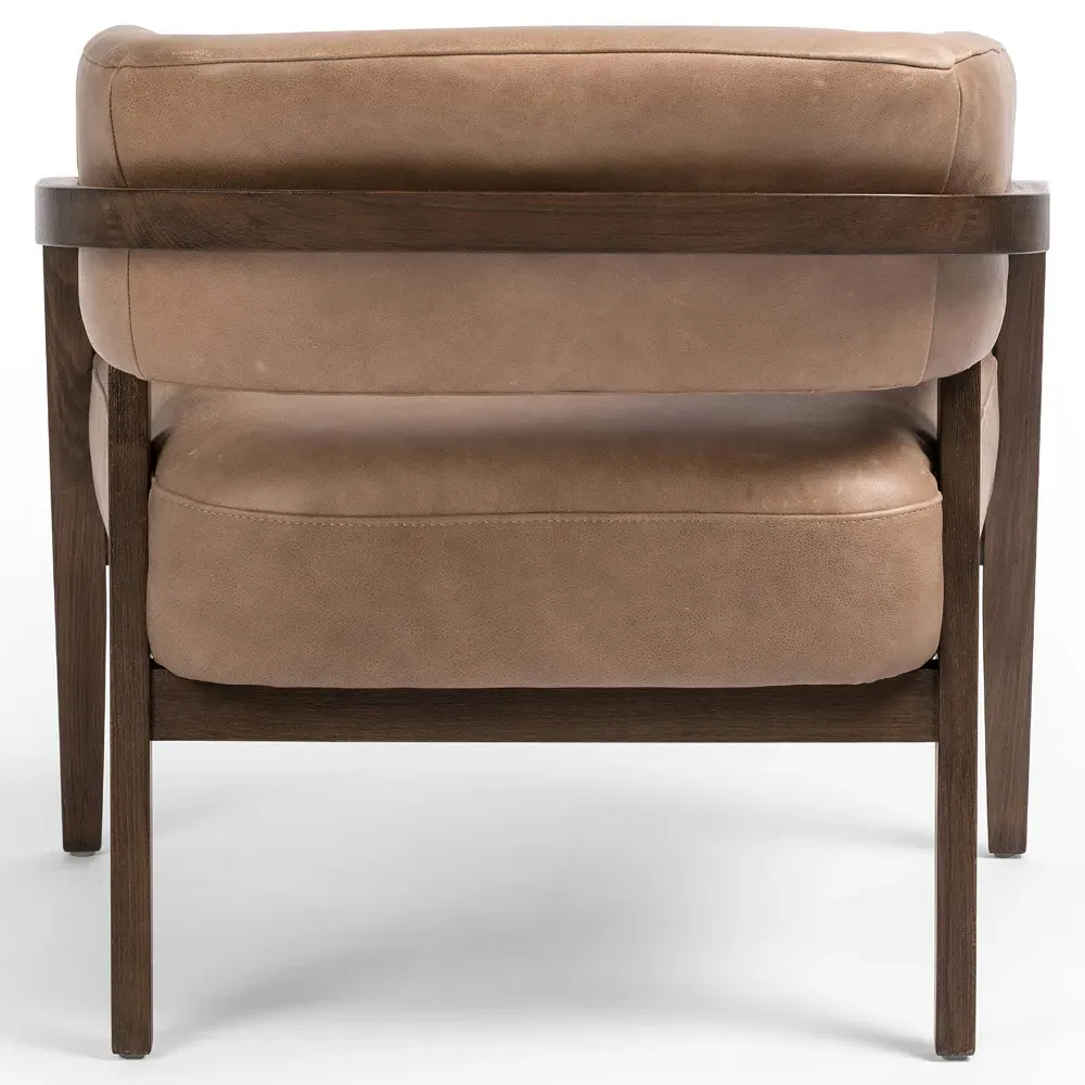 Dennis Barrel Chair - Brown, Leather