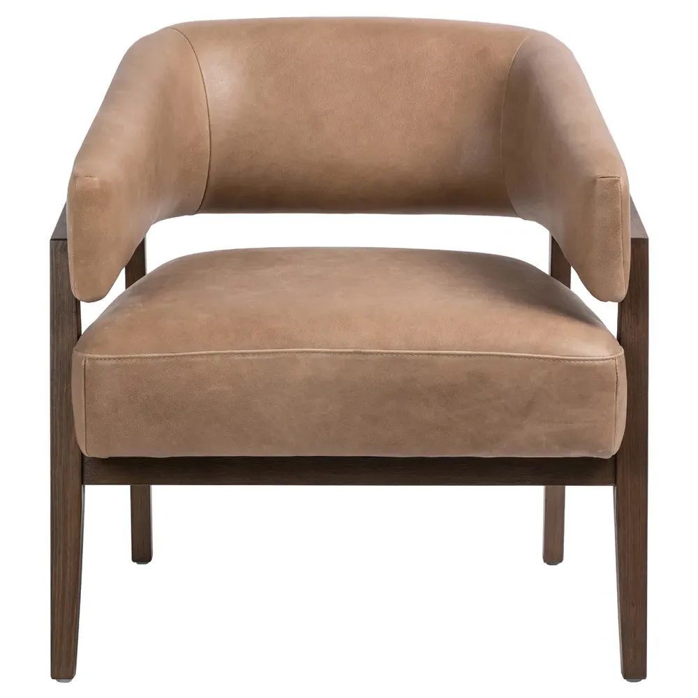 Dennis Barrel Chair - Brown, Leather
