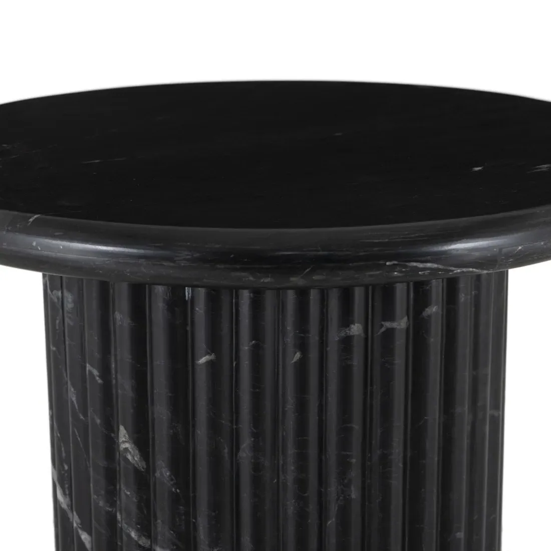 Denzel Round Pedestal End Table - Black, Marble