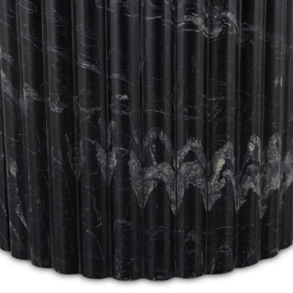 Denzel Round Pedestal End Table - Black, Marble
