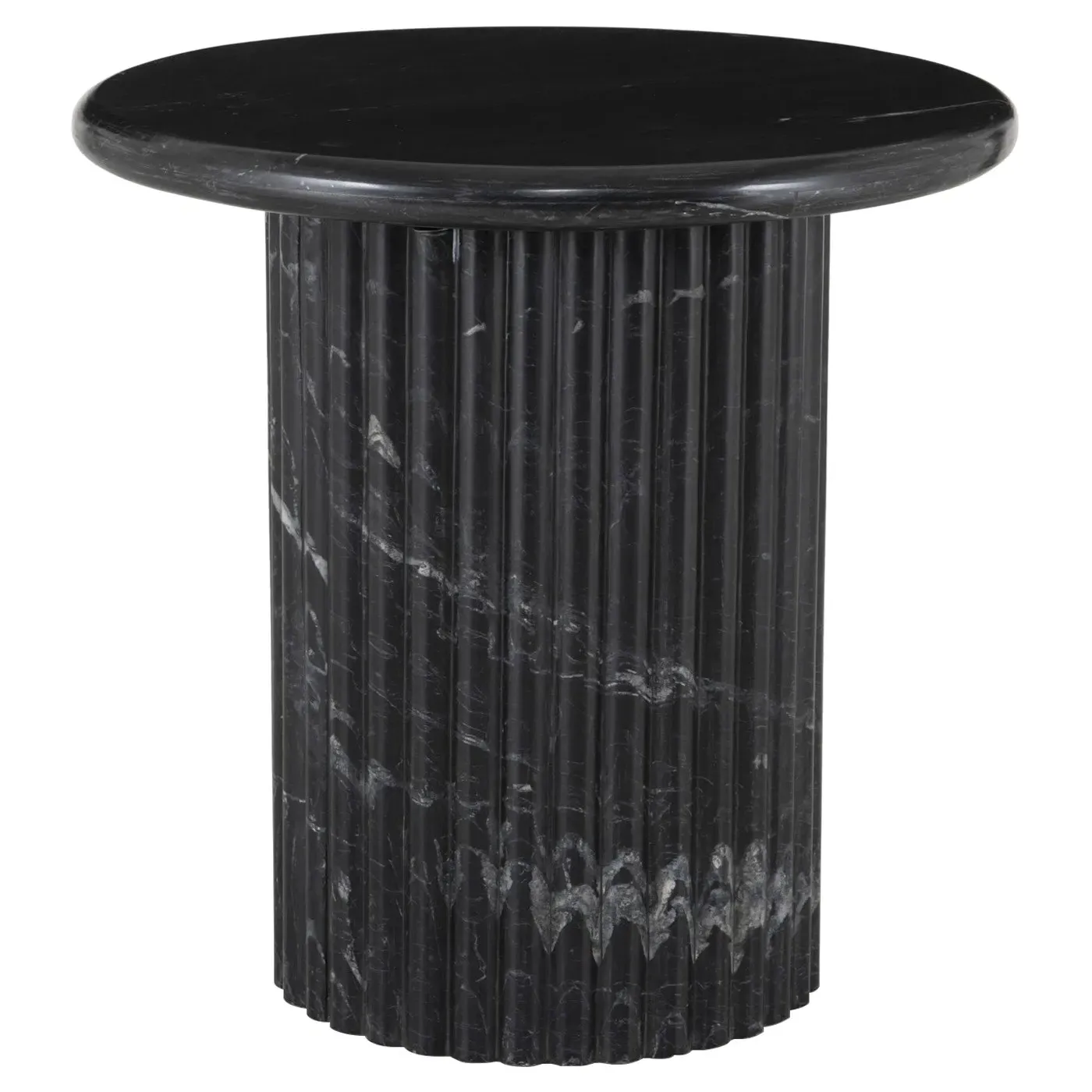 Denzel Round Pedestal End Table - Black, Marble image