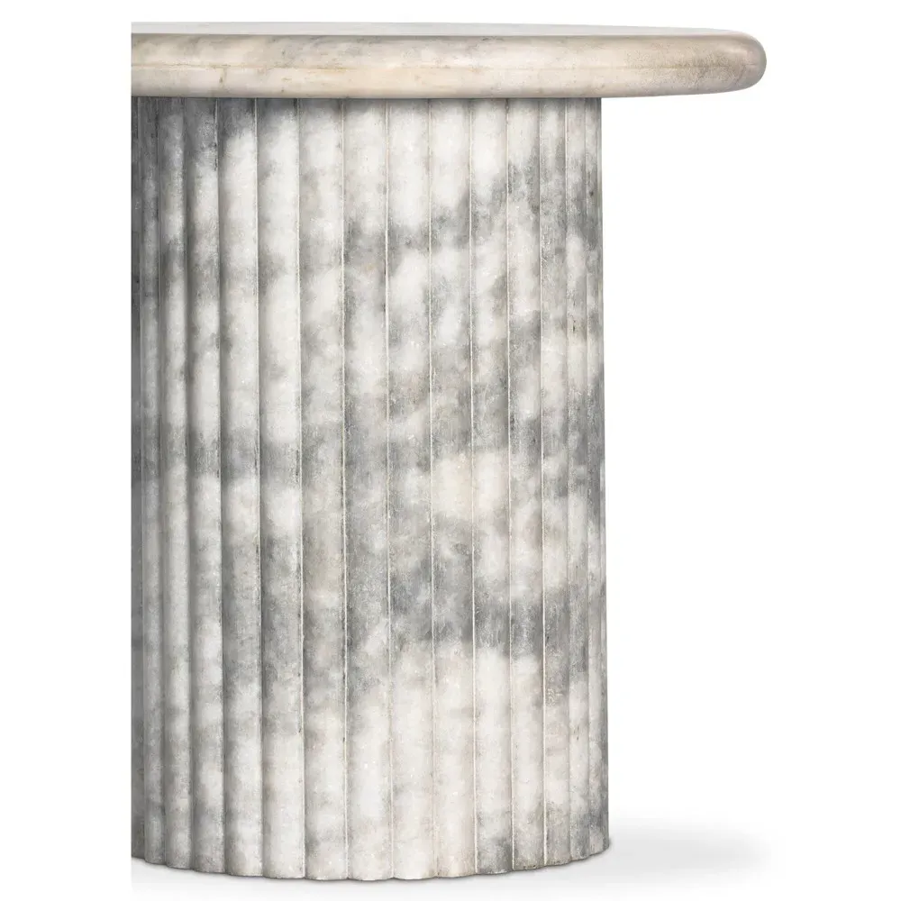 Denzel Round Pedestal End Table - White, Marble