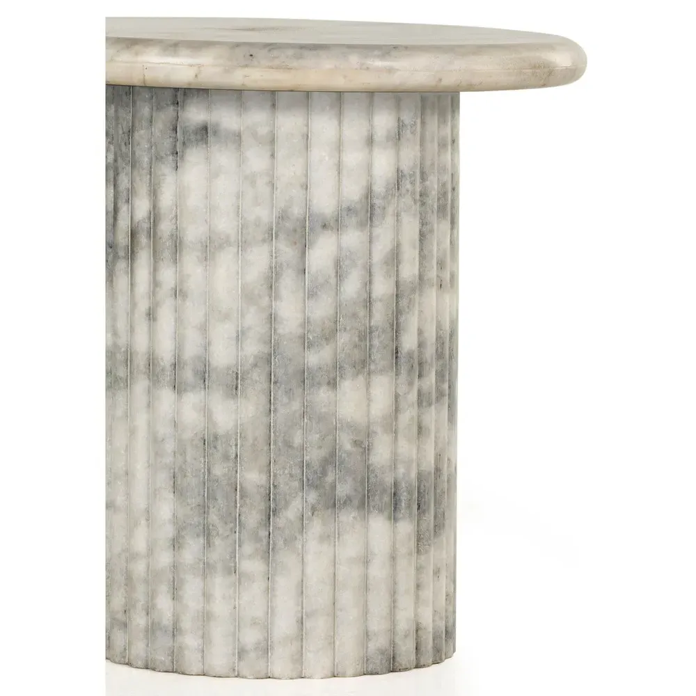 Denzel Round Pedestal End Table - White, Marble