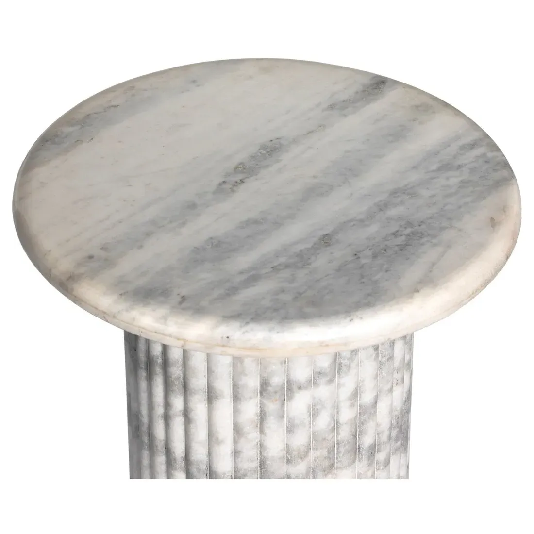 Denzel Round Pedestal End Table - White, Marble