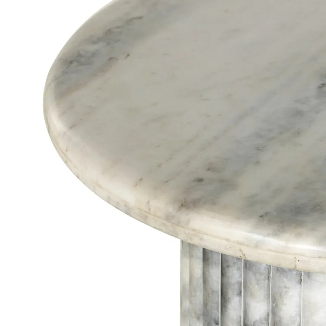 Denzel Round Pedestal End Table - White, Marble
