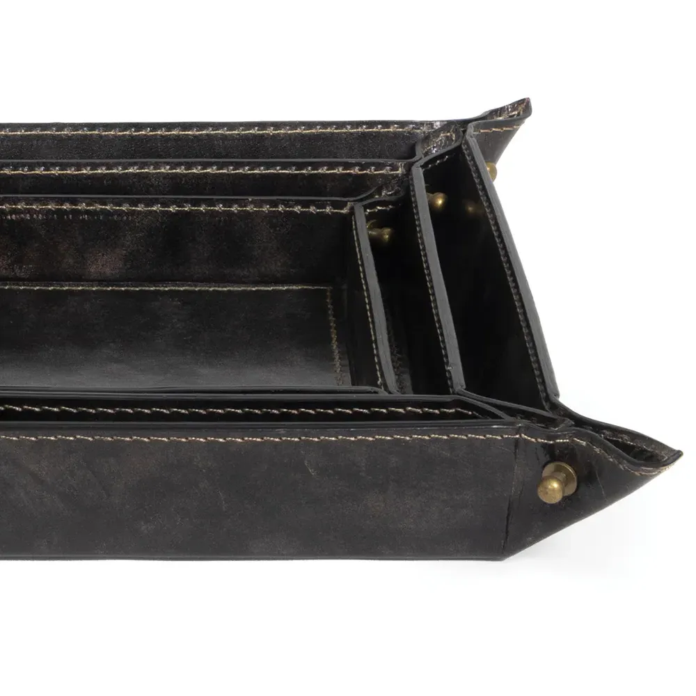 Derby Decorative Tray Set of 3 - Black, Leather