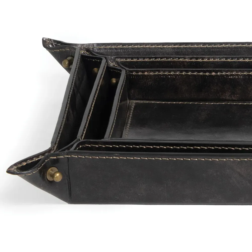 Derby Decorative Tray Set of 3 - Black, Leather