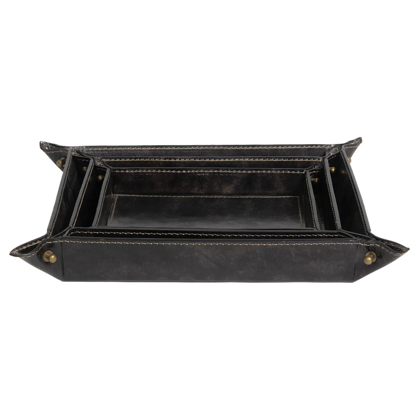 Derby Decorative Tray Set of 3 - Black, Leather image