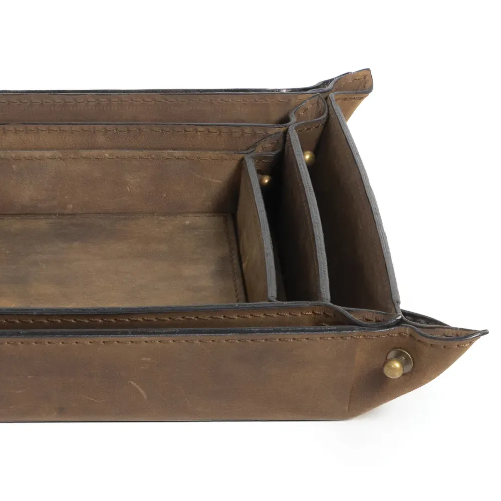 Derby Decorative Tray Set of 3 - Brown, Leather