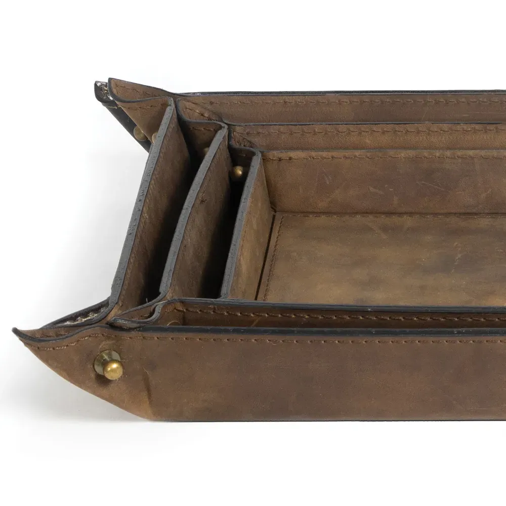 Derby Decorative Tray Set of 3 - Brown, Leather