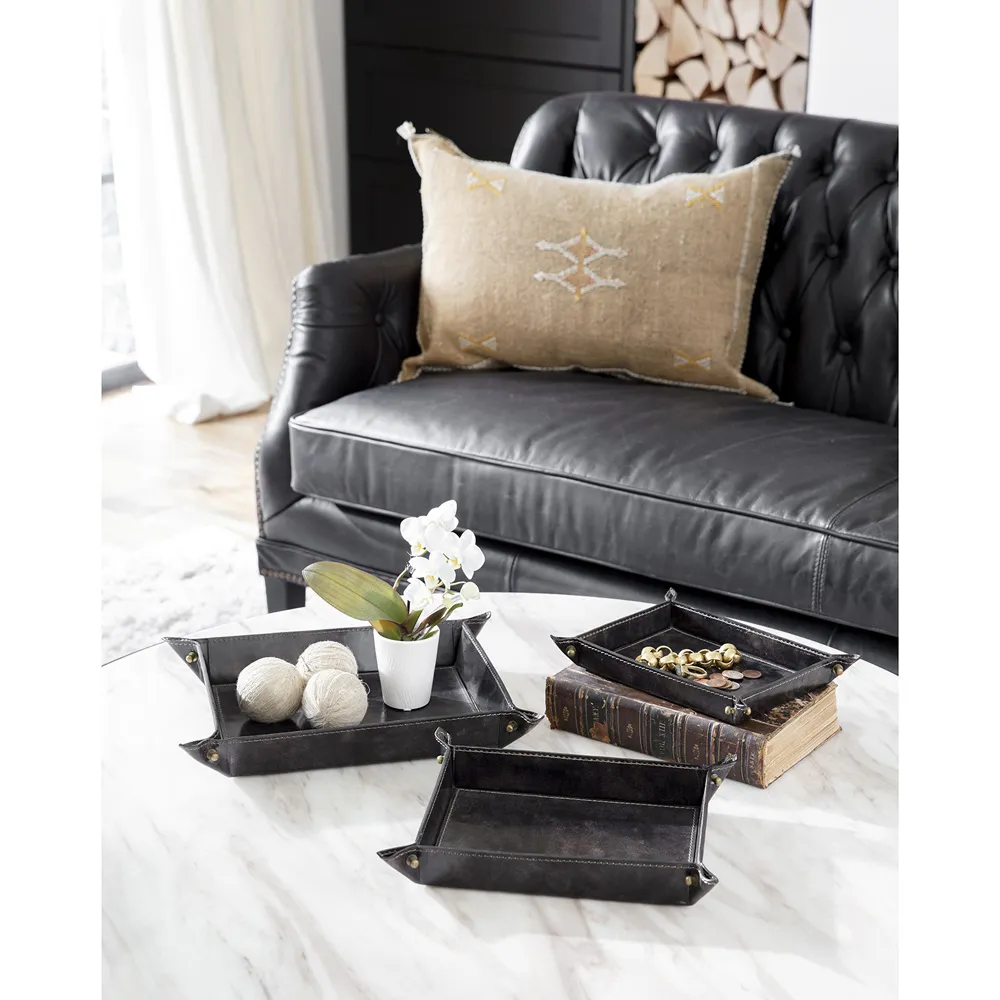 Derby Decorative Tray Set of 3 - Brown, Leather