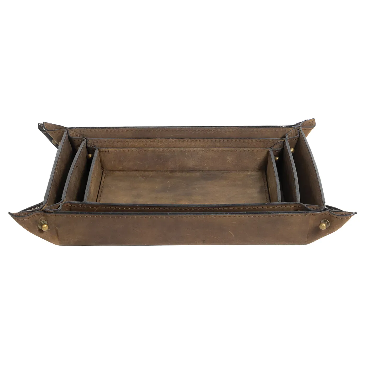 Derby Decorative Tray Set of 3 - Brown, Leather