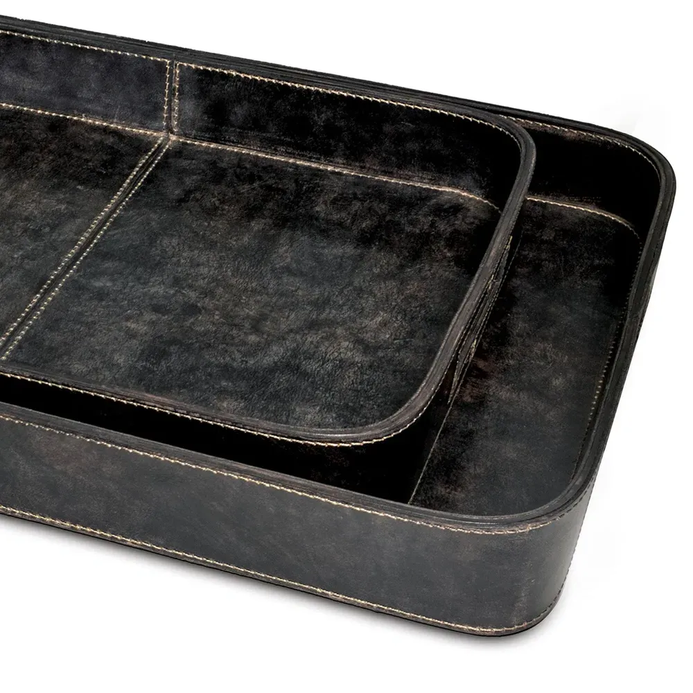 Derby Industrial Loft Decorative Tray Set - Black, Leather