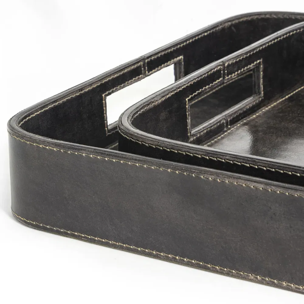 Derby Industrial Loft Decorative Tray Set - Black, Leather