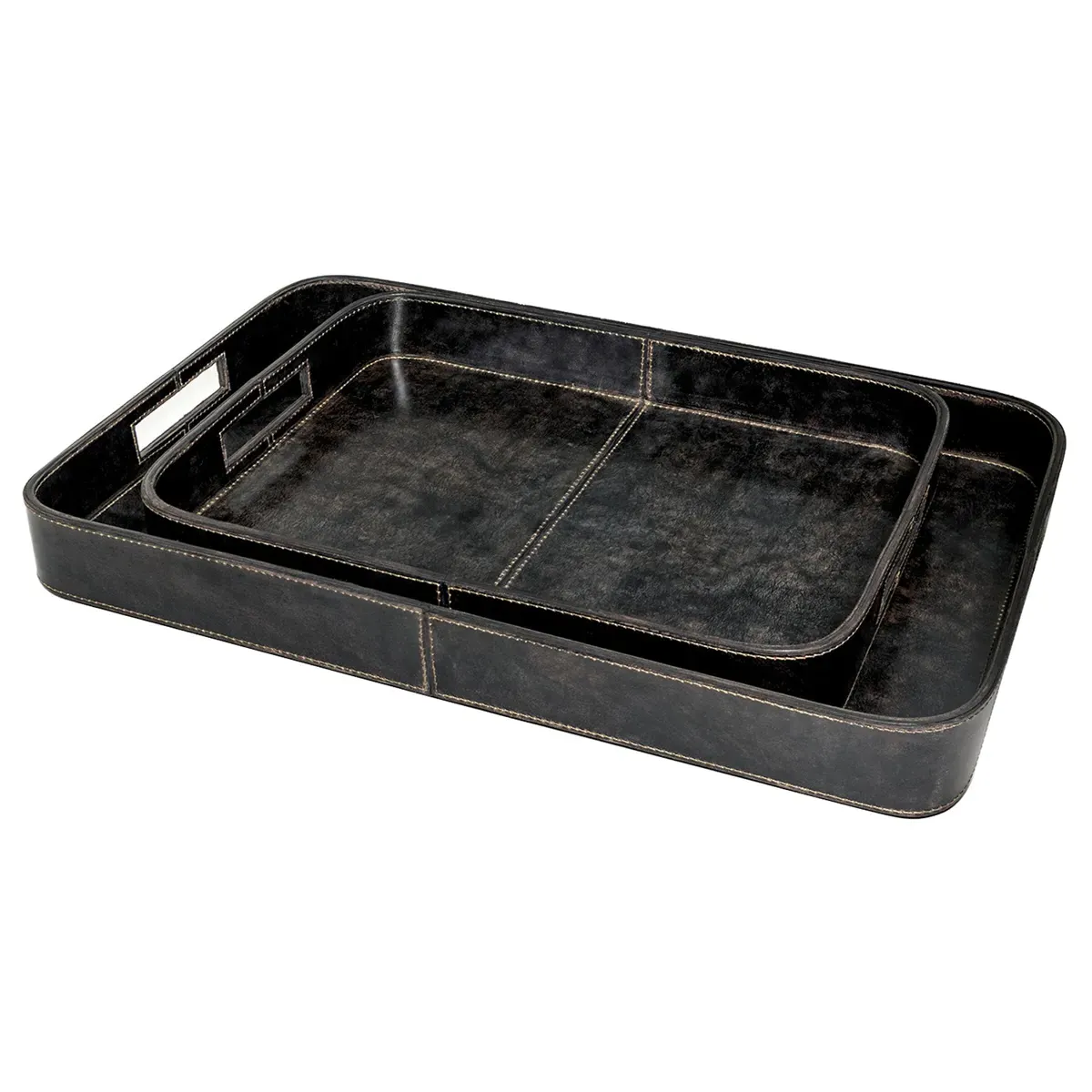 Derby Industrial Loft Decorative Tray Set - Black, Leather image
