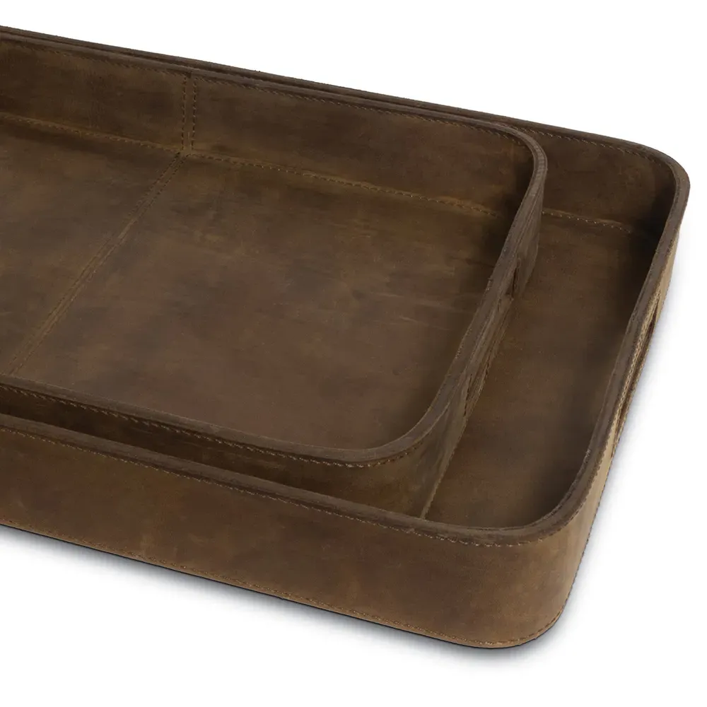 Derby Industrial Loft Decorative Tray Set - Brown, Leather