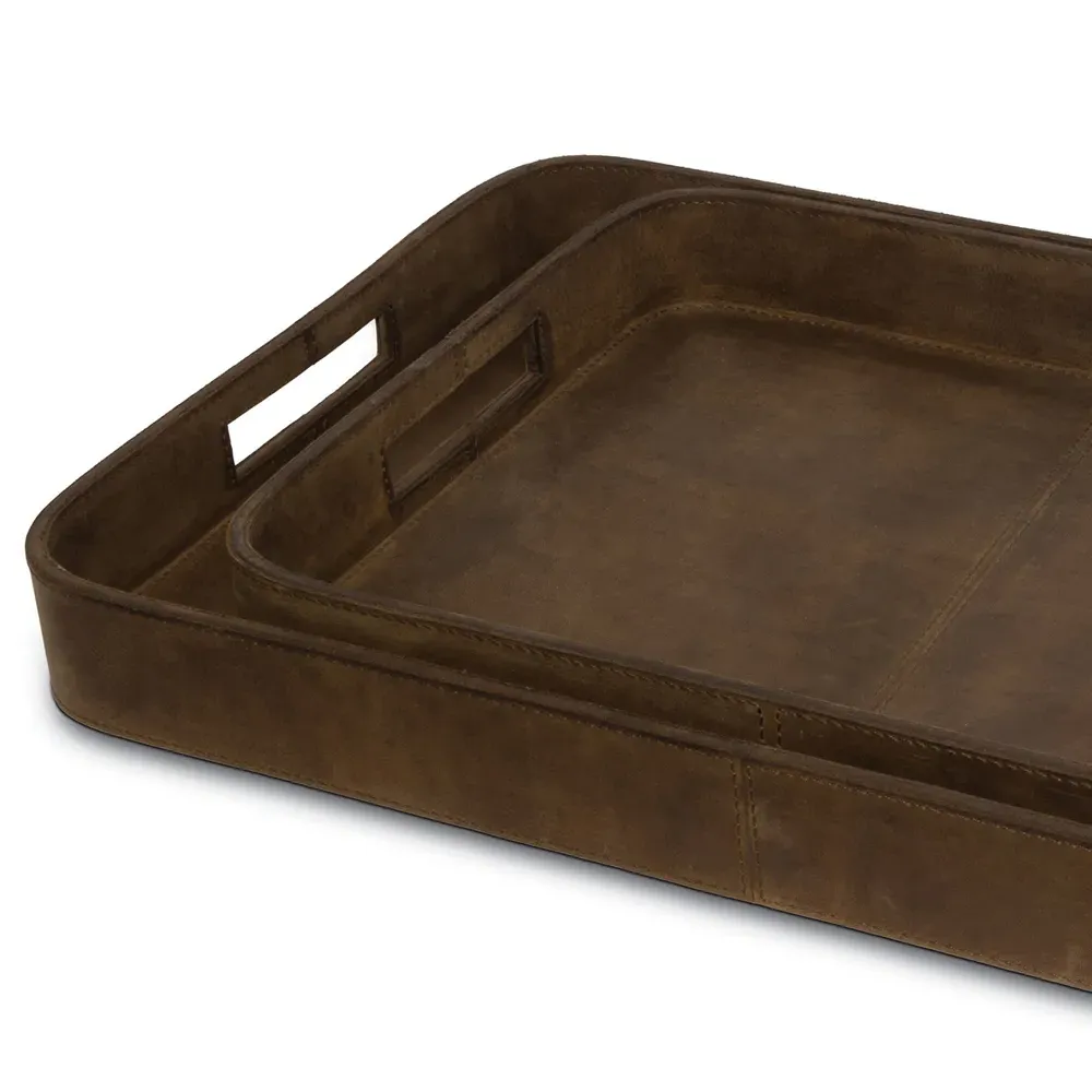 Derby Industrial Loft Decorative Tray Set - Brown, Leather