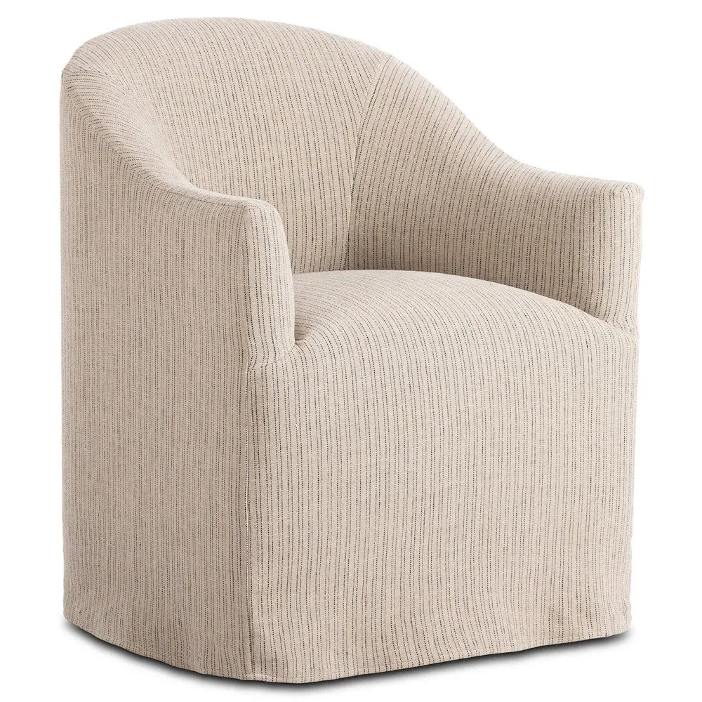 Desiree Slipcovered Dining Arm Chair - Striped Beige, Linen