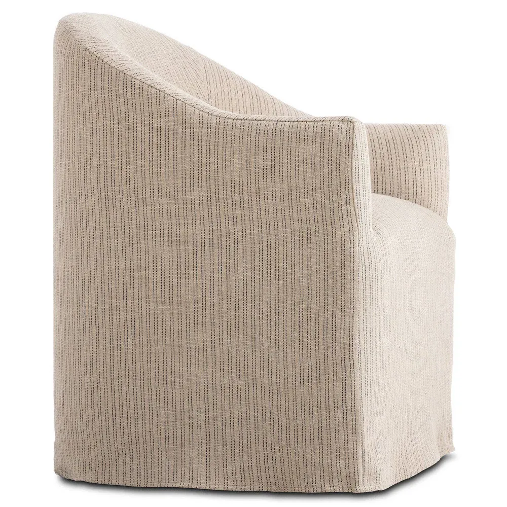 Desiree Slipcovered Dining Arm Chair - Striped Beige, Linen