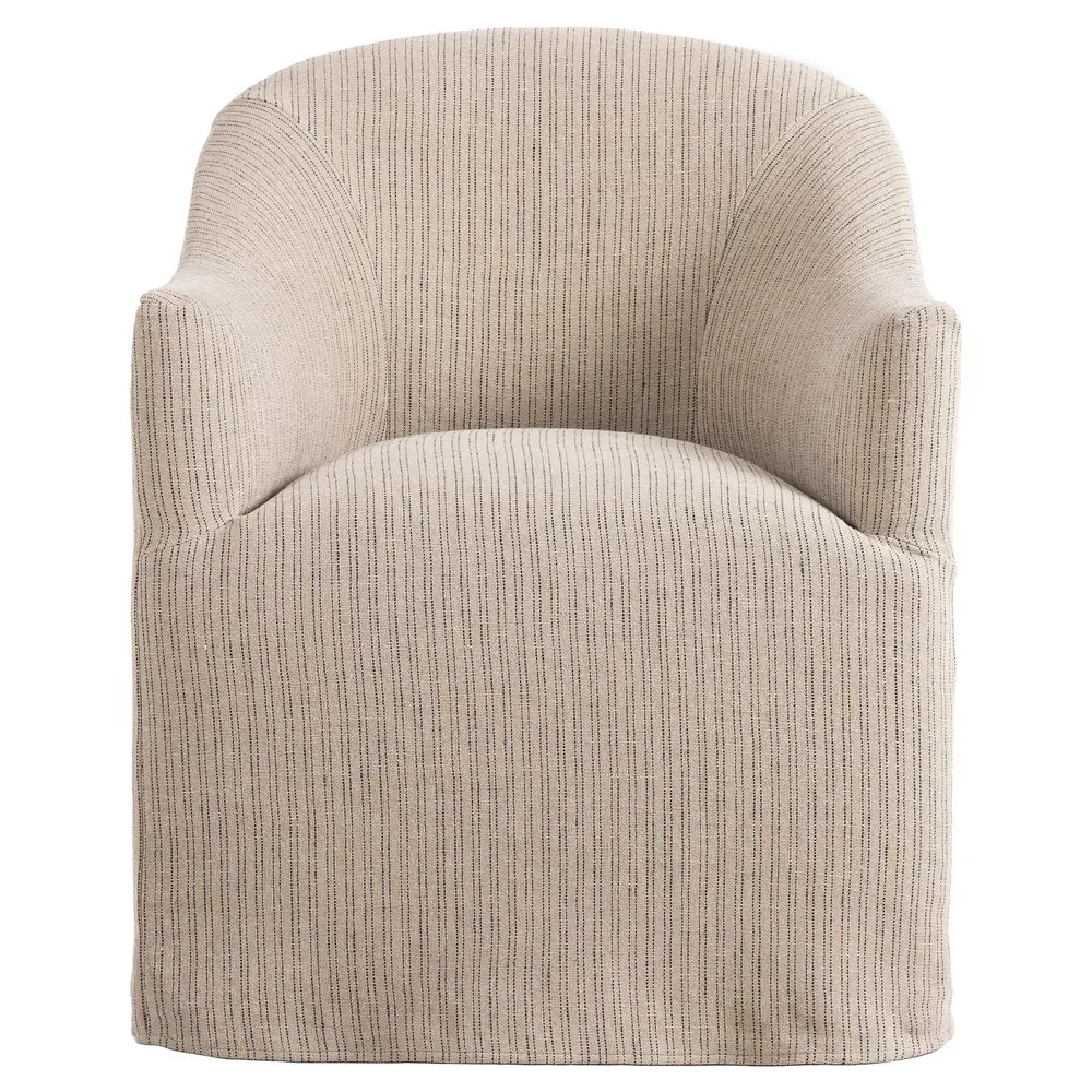 Desiree Slipcovered Dining Arm Chair - Striped Beige, Linen image
