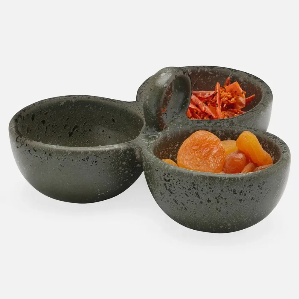 Desmond Triple Nut Dish Serving Bowl - Grey, Stoneware