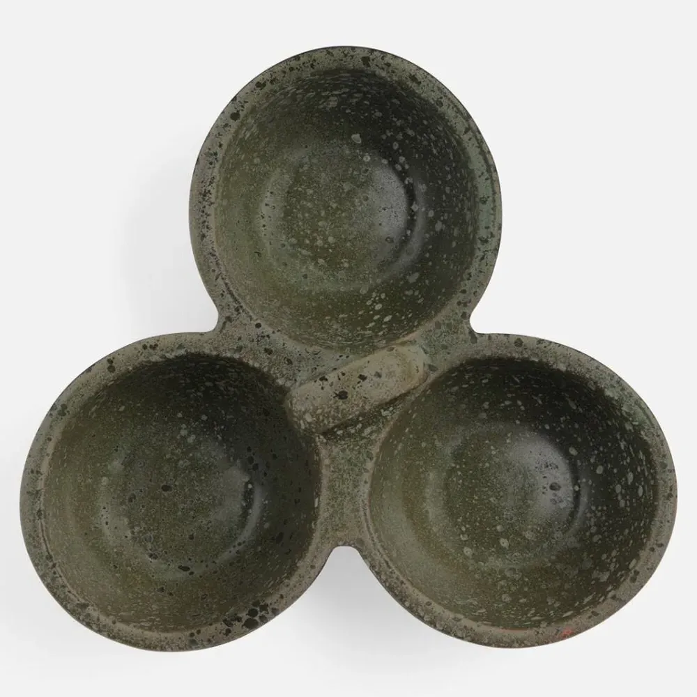 Desmond Triple Nut Dish Serving Bowl - Grey, Stoneware