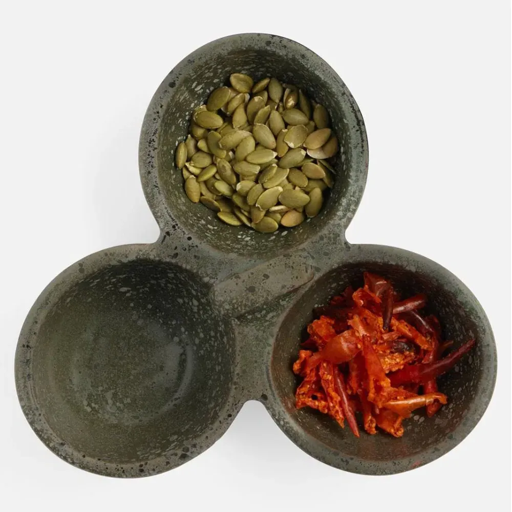 Desmond Triple Nut Dish Serving Bowl - Grey, Stoneware