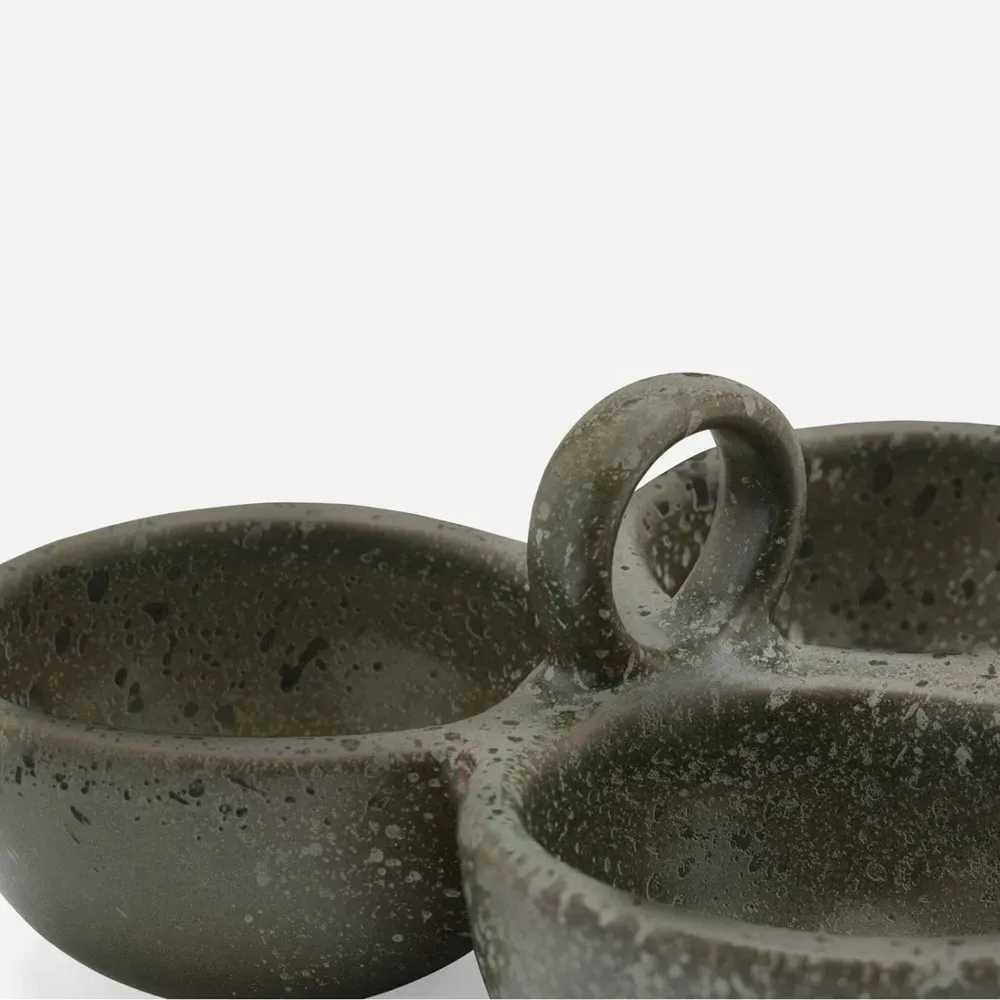 Desmond Triple Nut Dish Serving Bowl - Grey, Stoneware