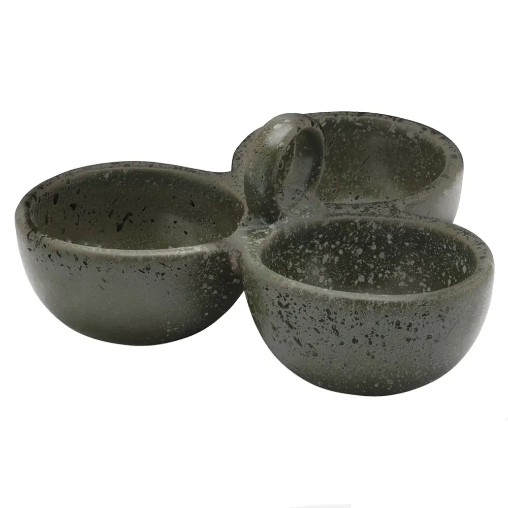 Desmond Triple Nut Dish Serving Bowl - Grey, Stoneware image