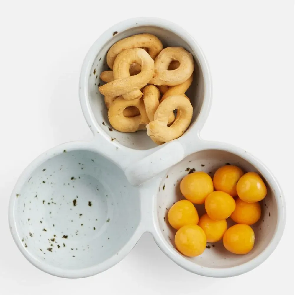 Desmond Triple Nut Dish Serving Bowl - White, Stoneware