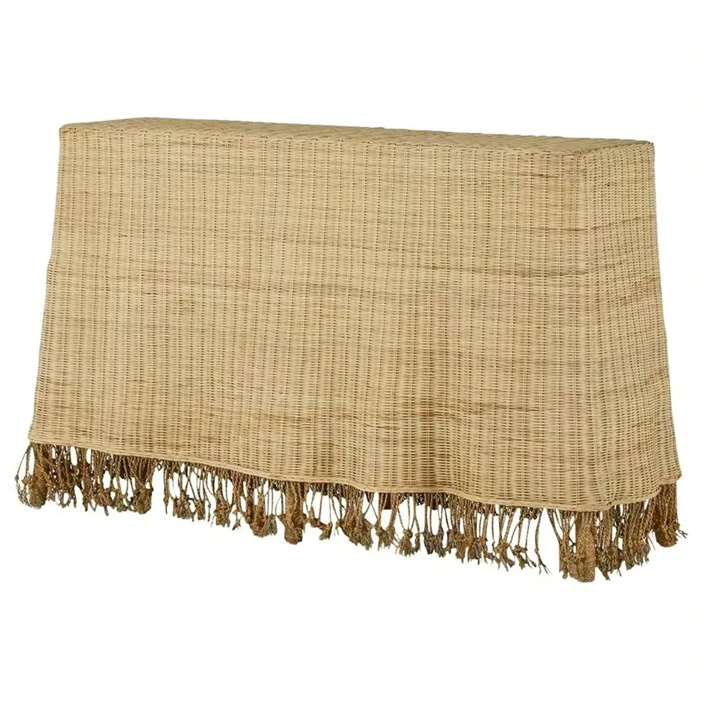 Desoto Console Table with Fringe - Brown, Rattan