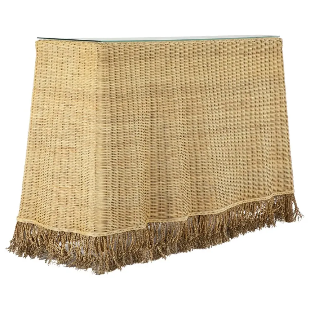 Desoto Console Table with Fringe - Brown, Rattan