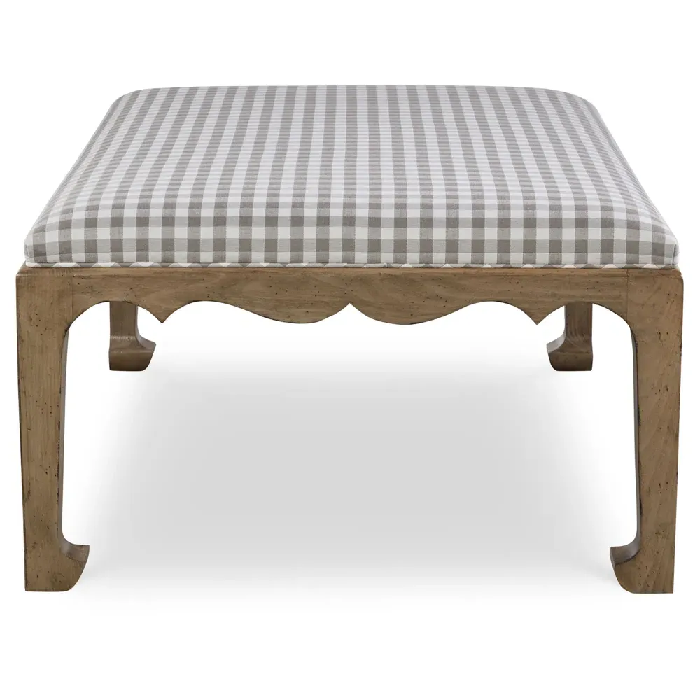 Deven Rectangular Cocktail Ottoman - Brown, Gingham Fabric