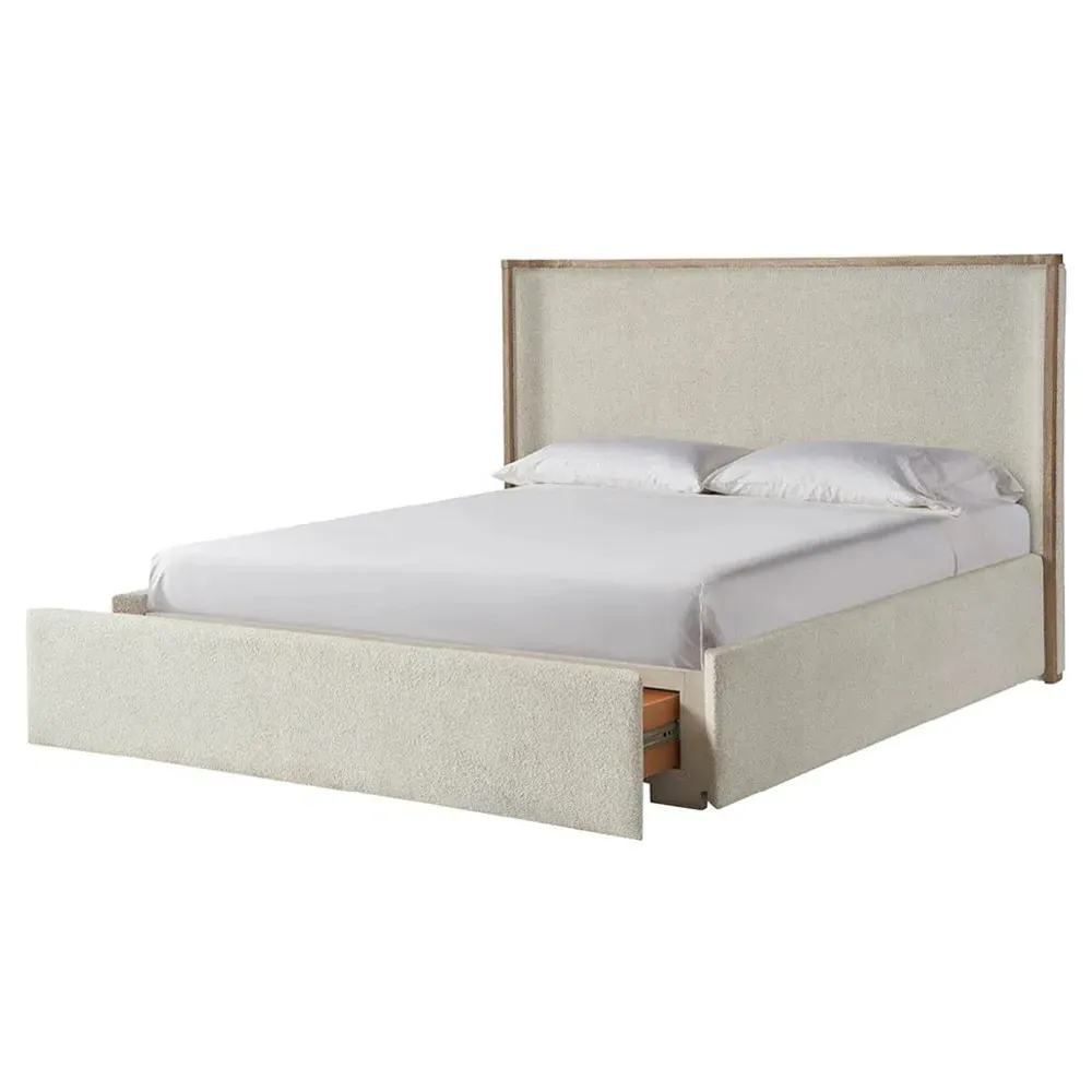 Diana King Size Wing Bed with Storage - Cream, Oak