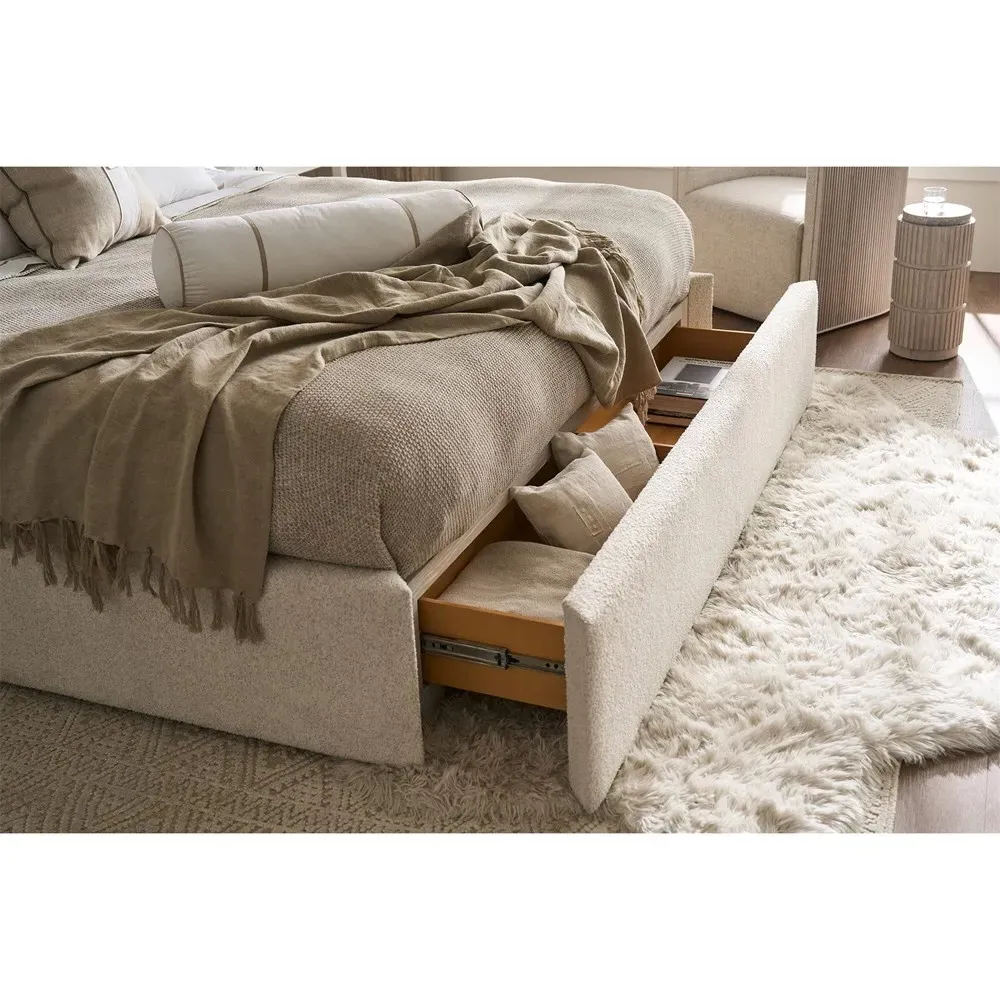 Diana King Size Wing Bed with Storage - Cream, Oak