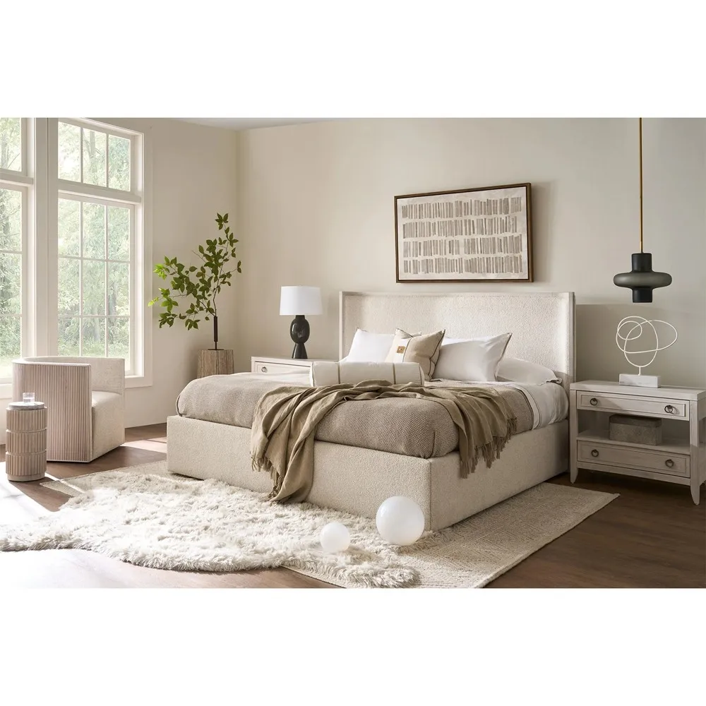 Diana Queen Size Wing Bed with Storage - Cream, Oak