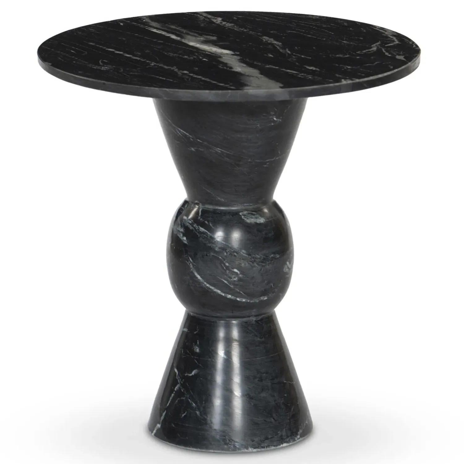 Diana Round Pedestal End Table - Black, Marble