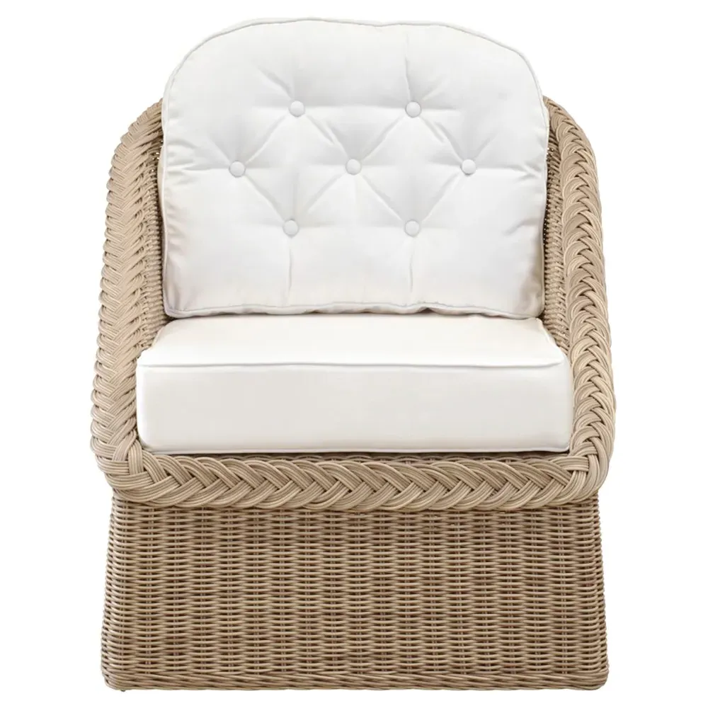 Diana Tufted Wicker Outdoor Lounge Chair - White, Rattan image