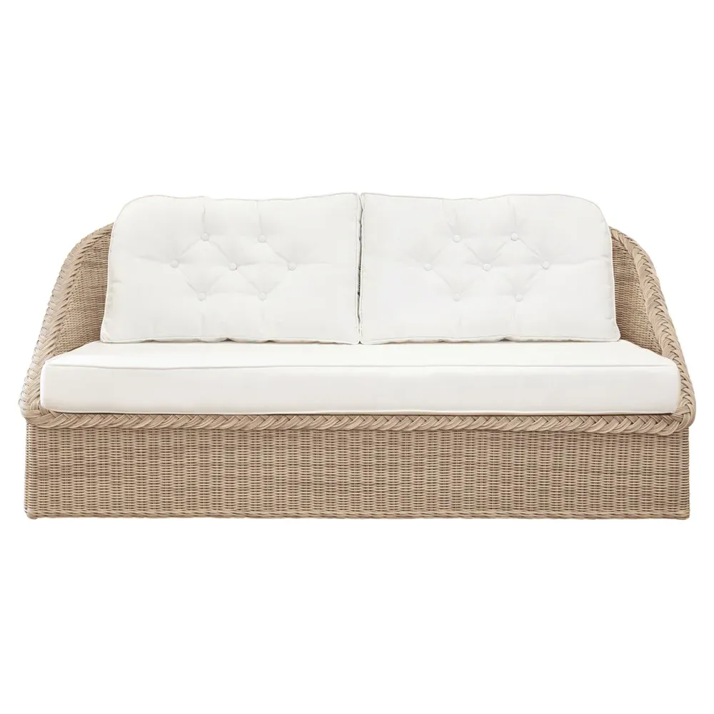 Diana Tufted Wicker Outdoor Sofa - White, Rattan