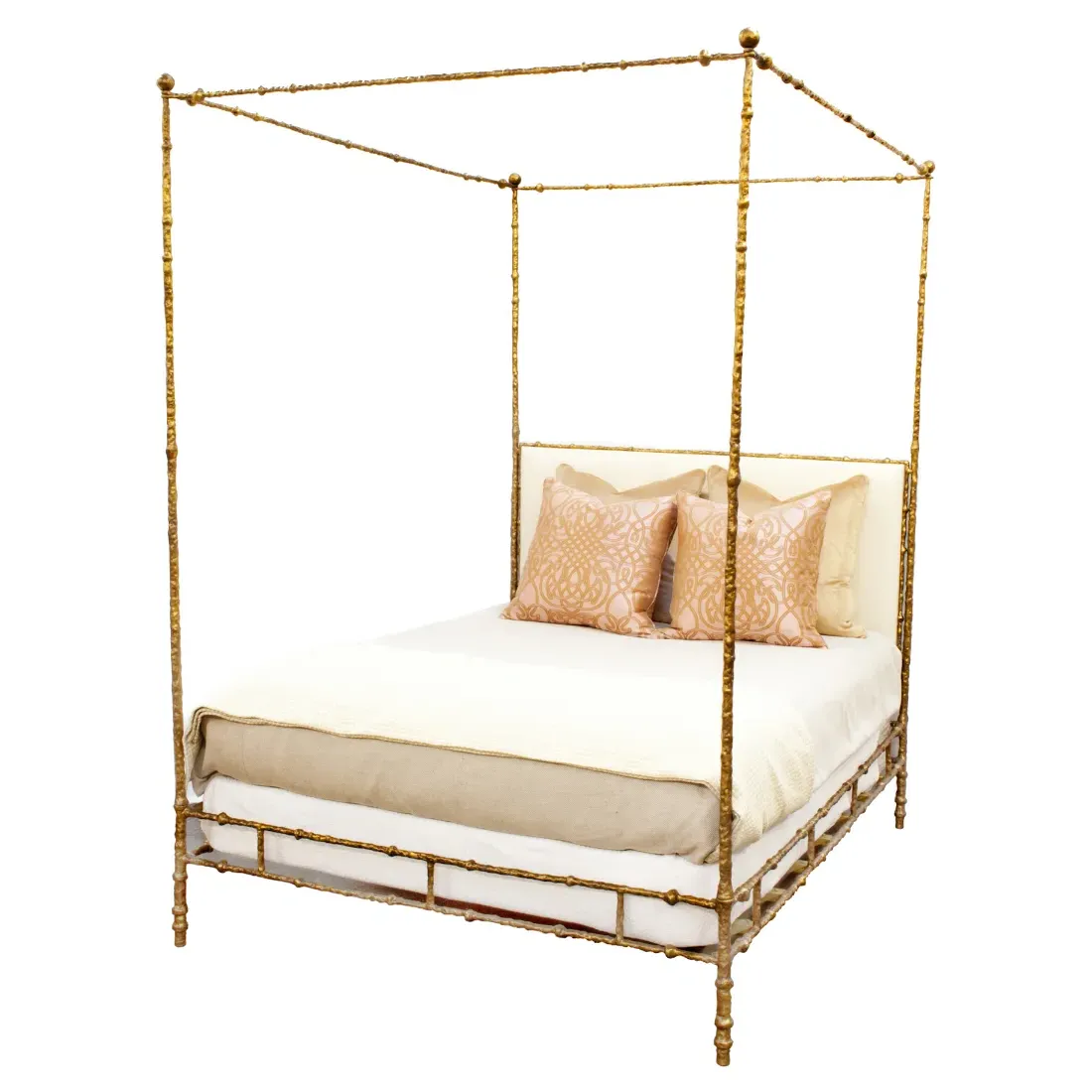 Diego Cal King Size Canopy Bed - Ivory, Gold Metal