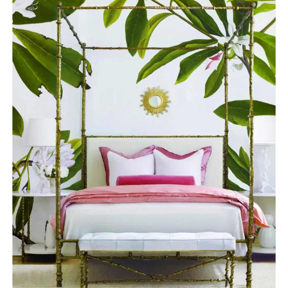 Diego Cal King Size Canopy Bed - Ivory, Gold Metal