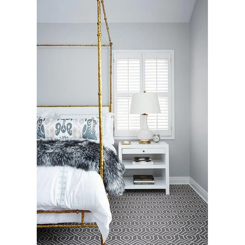 Diego Cal King Size Canopy Bed - Ivory, Gold Metal