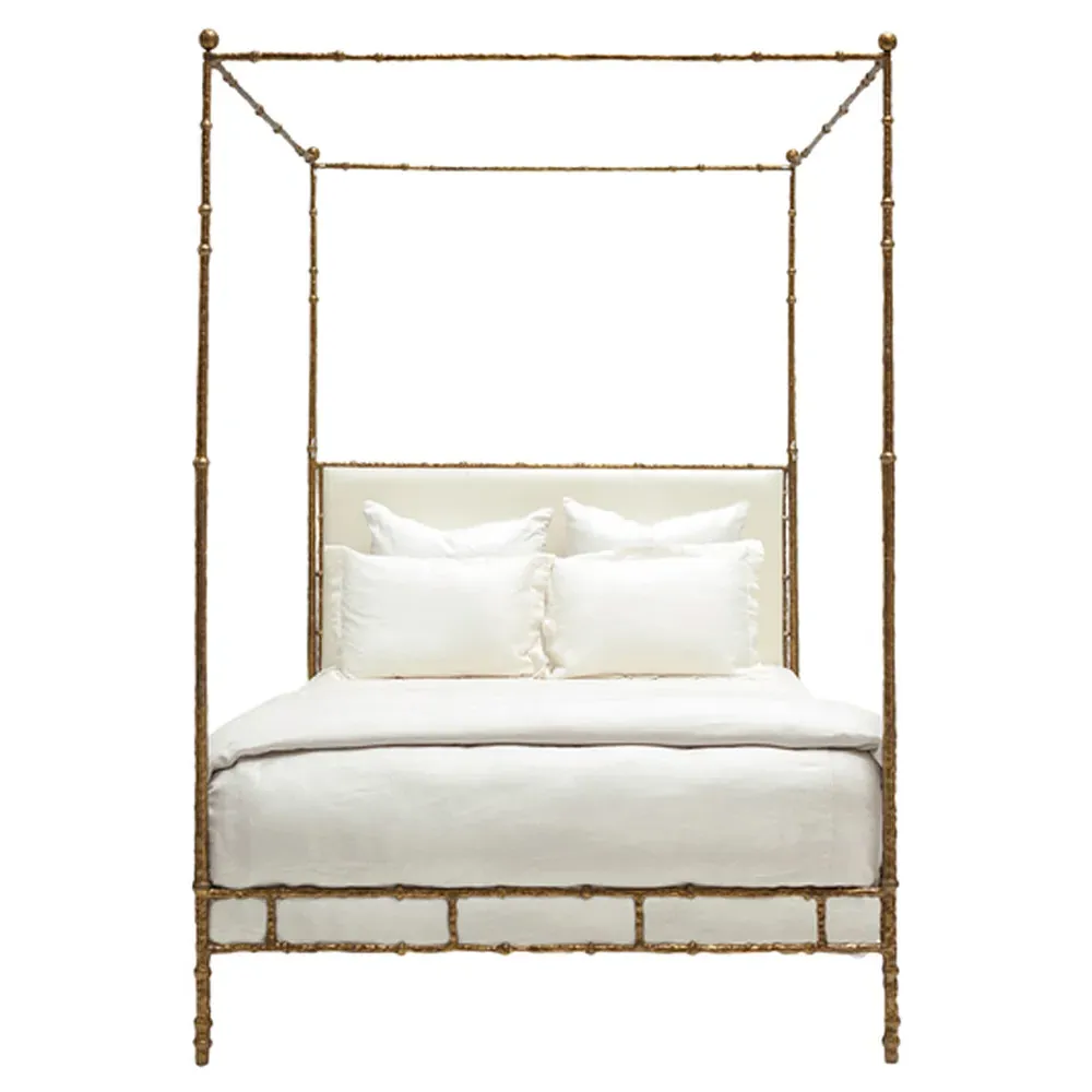 Diego King Size Canopy Bed - Ivory, Gold Metal