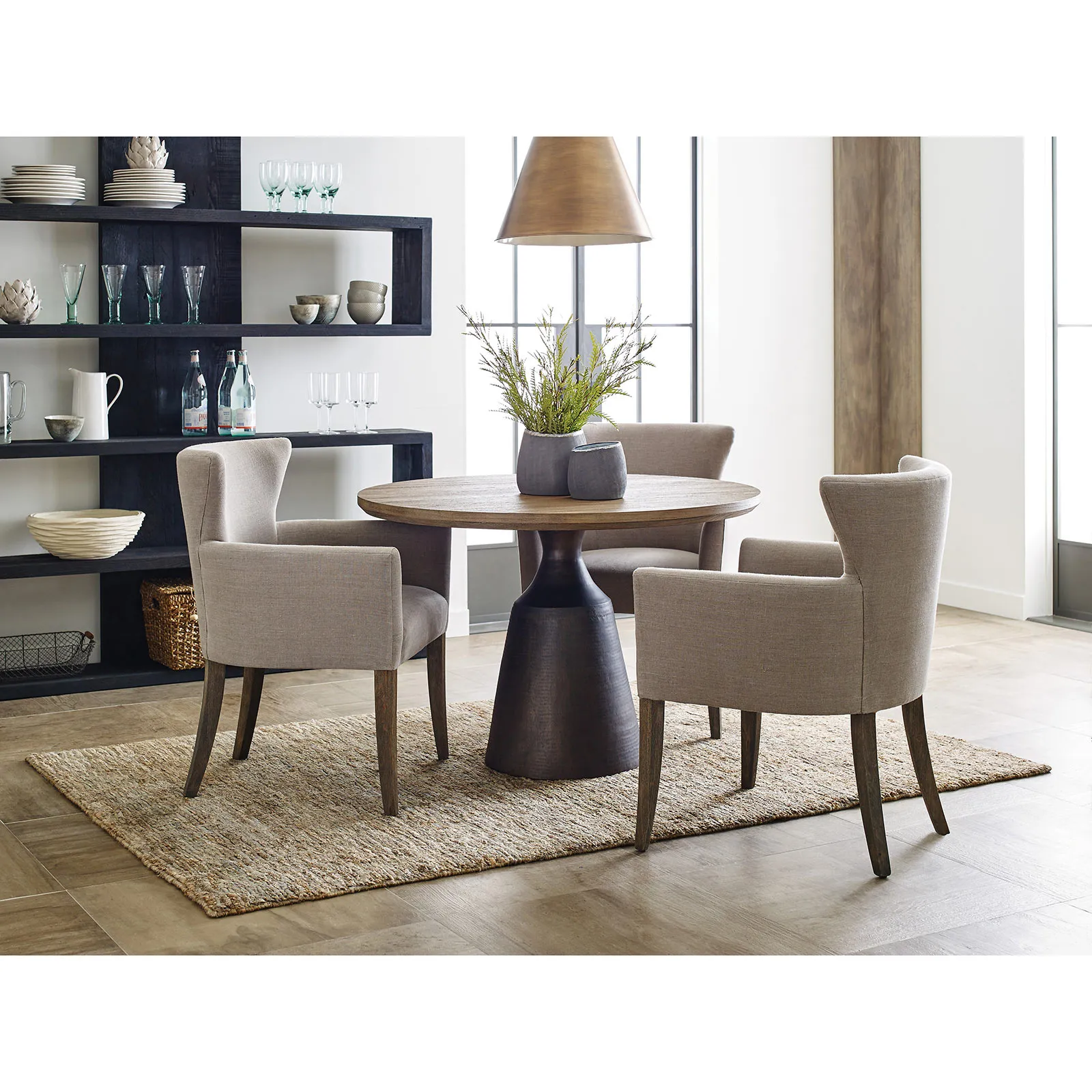 Dinalyn Round Dining Table - Bronze, Teak