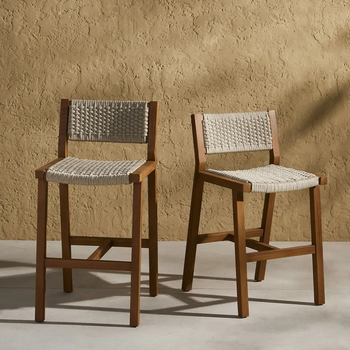 Dion Outdoor Counter Stool - Light Brown, Teak