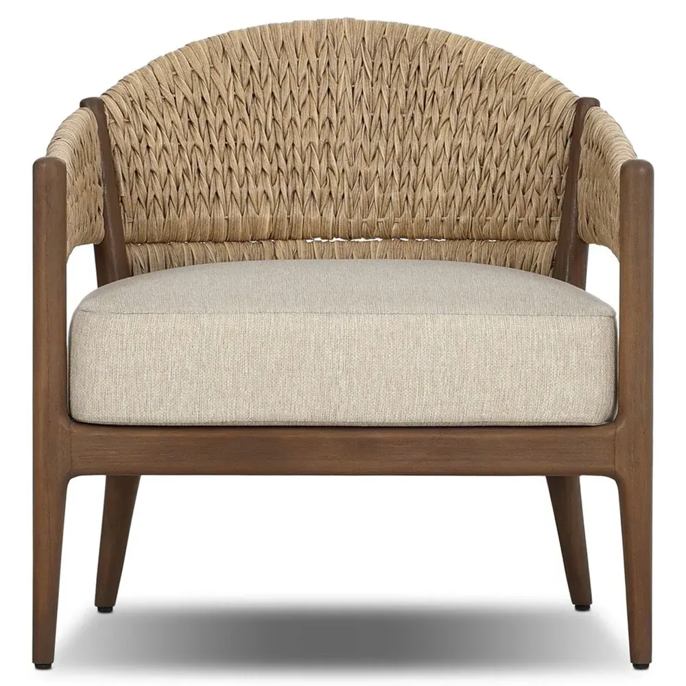 Dione Woven Outdoor Lounge Arm Chair - Brown, Teak